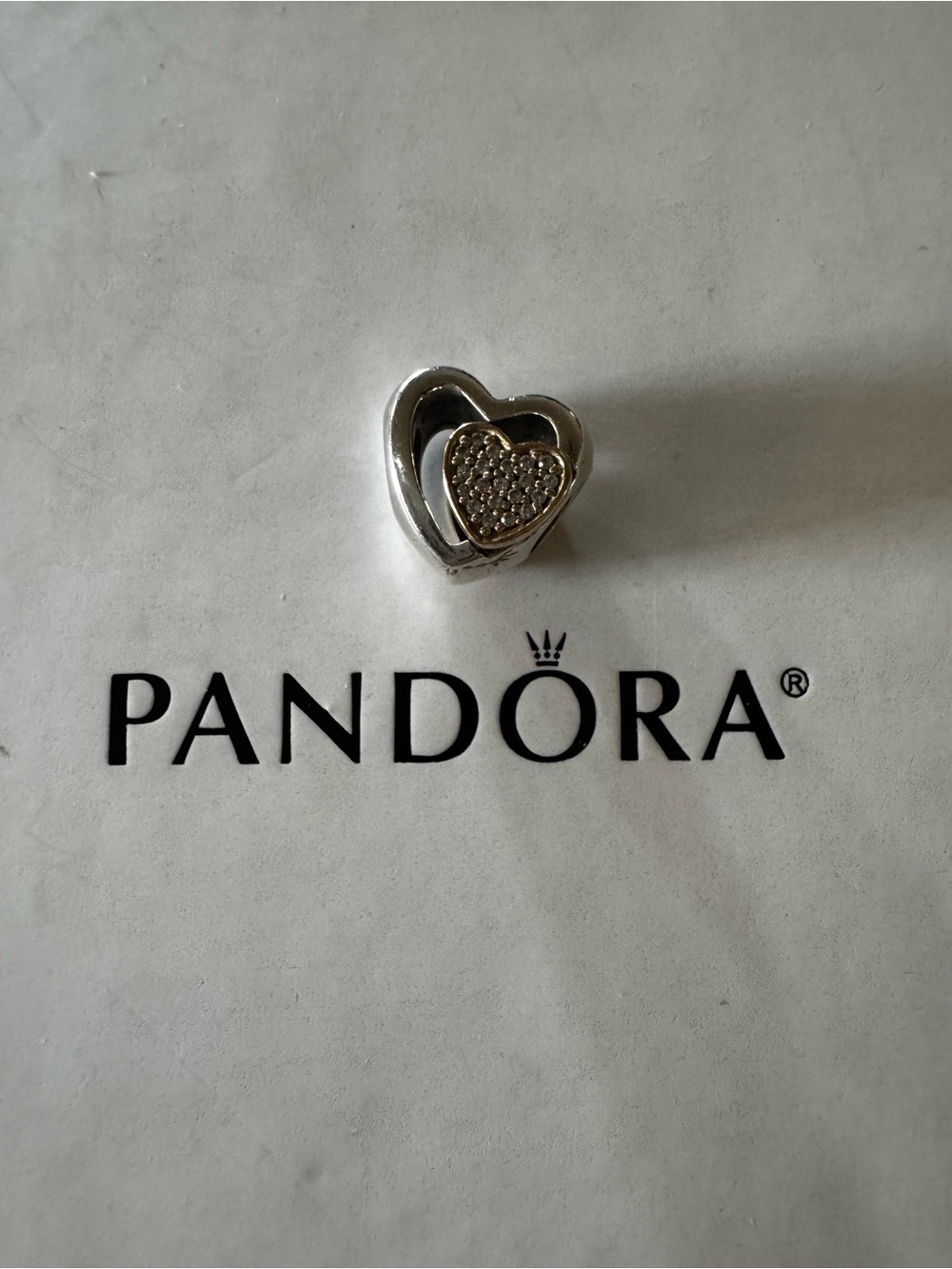 EUC Pandora Sterling 925 Silver Two Hearts in One Bead 791806CZ-.1